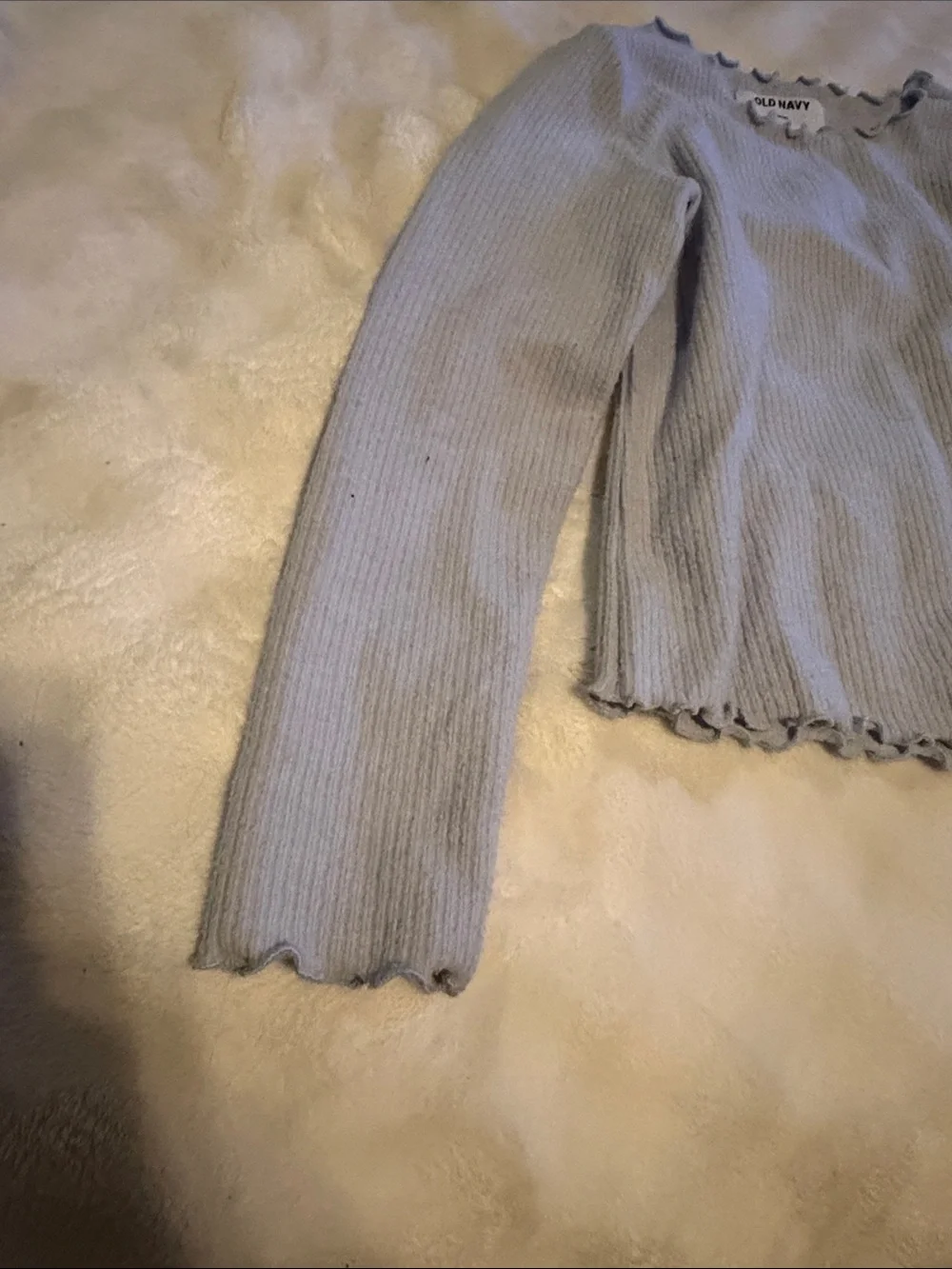 Old Navy Pale Blue Ribbed Lettuce-Edge Long Sleeve Top